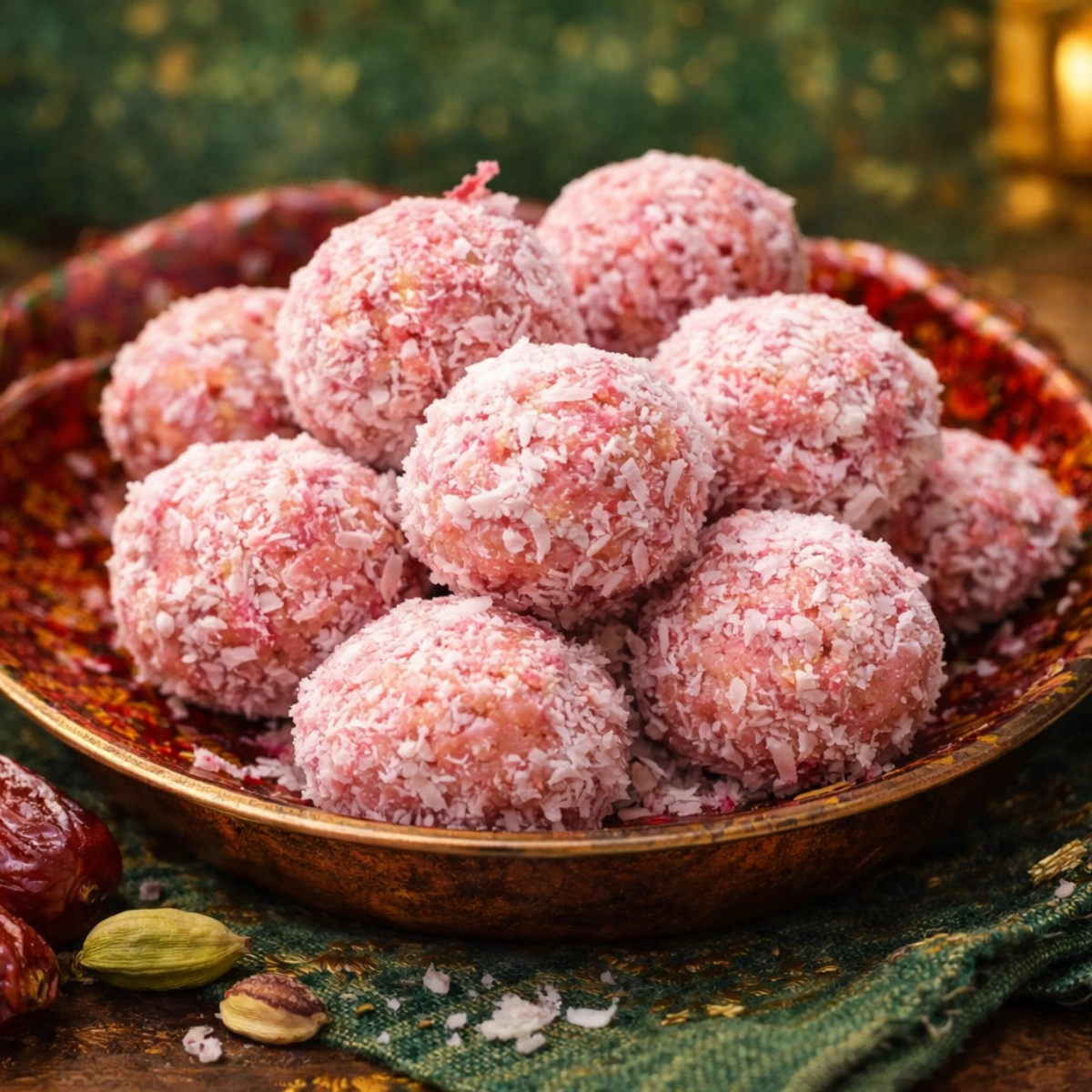 no-cook-rose-coconut-ladoo-pink-eid-sweet